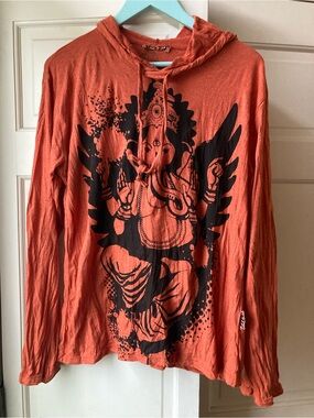 Orange Graphic Hoodie Top with Black Print